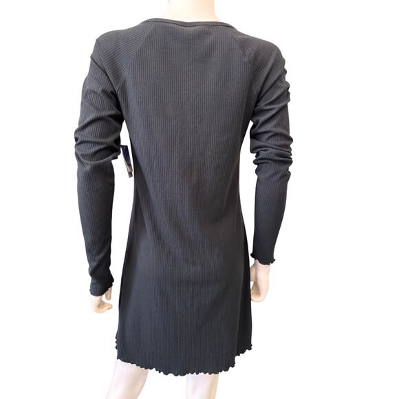 New ABOUND NORDSTROM Women's Black Long Sleeve Ribbed Knit Mini Dress Size M - Picture 2 of 3